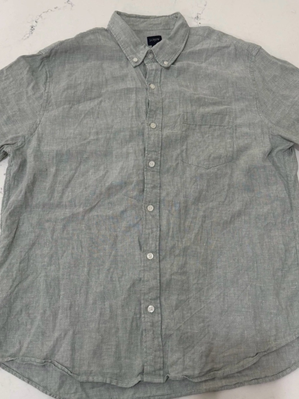 J. Crew Mens Light Sage Green Linen Button Down Shirt Size XL